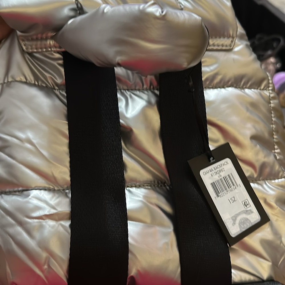 DKNY || NWT || Giania Puffy Silver Backpack - Picture 3 of 6